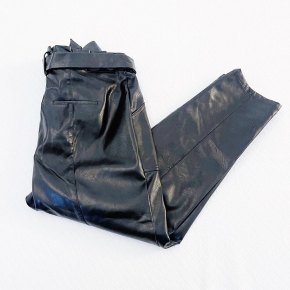 Greylin Black Faux Leather Belted Waist Straight Leg Pants SZ S - Picture 2 of 7